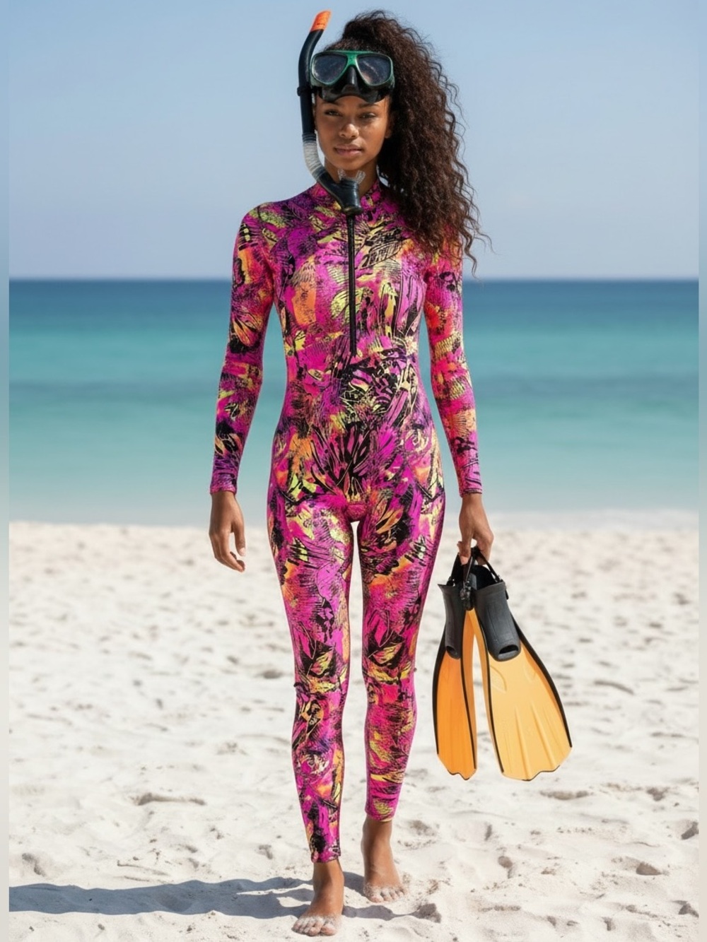 Dive Goddess Multicolor Print Skin Suit Water Diving Sz Large